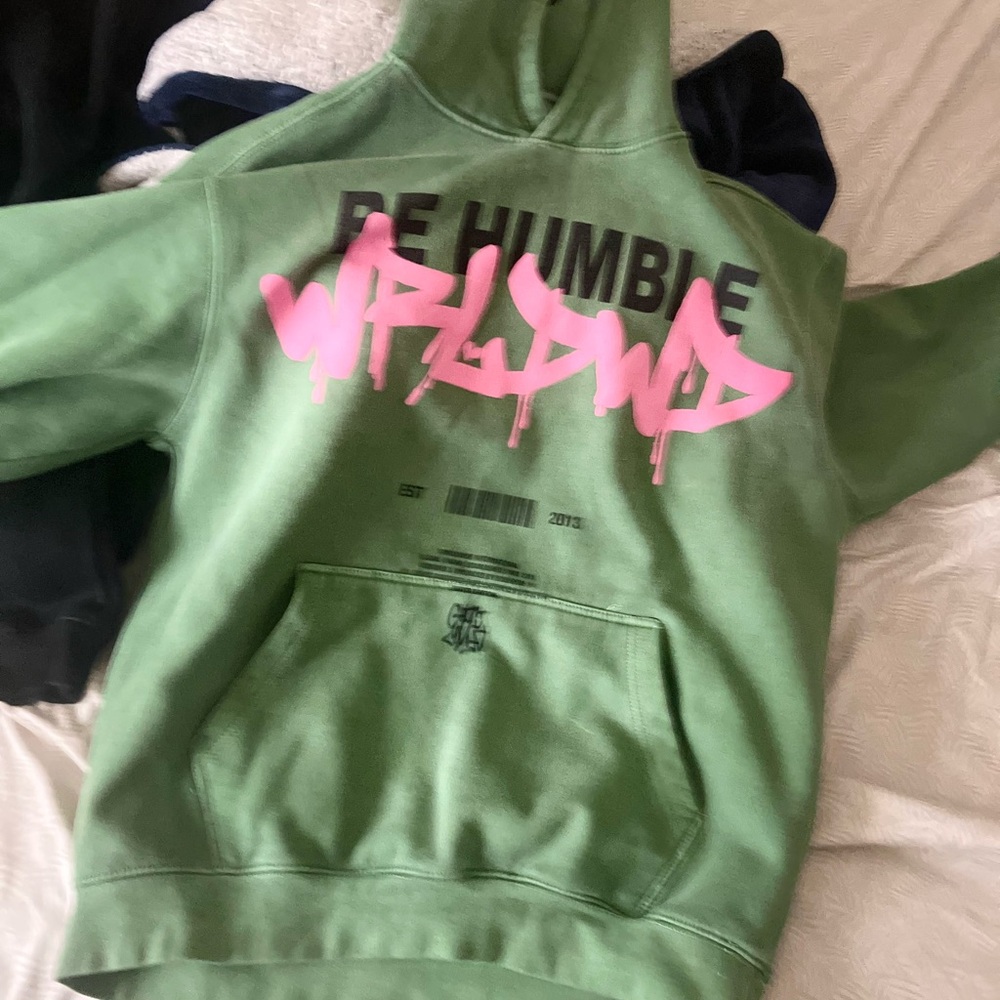 Green Hoodie with Pink Graphic